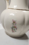 Vintage Blue and Pink Flower Gold Trimmed Embossed White Ceramic Jug Pitcher and Bowl