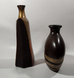 Vintage Mid Century Modern Geometric Brown Four Pattern 7" and 10" Bud Vases Set of 2