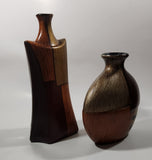 Vintage Mid Century Modern Geometric Brown Four Pattern 7" and 10" Bud Vases Set of 2