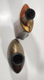 Vintage Mid Century Modern Geometric Brown Four Pattern 7" and 10" Bud Vases Set of 2