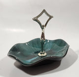 Vintage BMP Blue Mountain Pottery Blue Green Drip Glaze Candy Dish with Metal Handle
