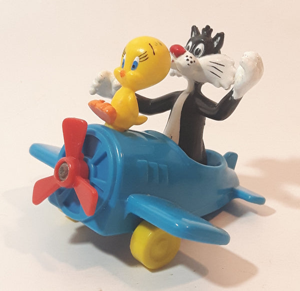 1989 McDonald's Warner Bros. Looney Tunes Tweety Bird and Sylvester The Cat Airplane Blue Plastic Toy