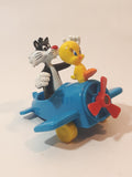 1989 McDonald's Warner Bros. Looney Tunes Tweety Bird and Sylvester The Cat Airplane Blue Plastic Toy