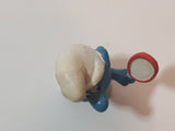 Vintage Peyo Smurfs Vanity Smurf Holding Mirror 2" PVC Toy Figure Made in W. Germany