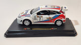 Burago 1999 Ford Focus Rally Martini White 1/24 Scale Die Cast Toy Car Vehicle on Stand