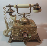 Vintage Radio Shack Ornate Footed Victorian French Baroque Brass Toned Heavy Metal Rotary Telephone
