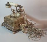 Vintage Radio Shack Ornate Footed Victorian French Baroque Brass Toned Heavy Metal Rotary Telephone