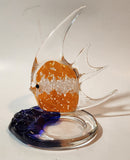 Partylite Art Glass Clear Orange and White Tropical Fish and Blue Water 5 1/4" Tall Tealight Candle Holder