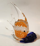 Partylite Art Glass Clear Orange and White Tropical Fish and Blue Water 5 1/4" Tall Tealight Candle Holder