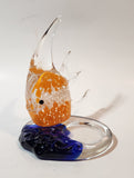Partylite Art Glass Clear Orange and White Tropical Fish and Blue Water 5 1/4" Tall Tealight Candle Holder