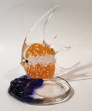 Partylite Art Glass Clear Orange and White Tropical Fish and Blue Water 5 1/4" Tall Tealight Candle Holder