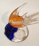 Partylite Art Glass Clear Orange and White Tropical Fish and Blue Water 5 1/4" Tall Tealight Candle Holder