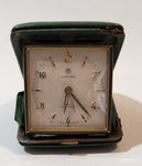 Vintage 1950s Junghans 7 Jewels Shock Proof Alligator Texture Green Leather Cased Wind Up Travel Alarm Clock Made in Germany