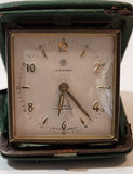 Vintage 1950s Junghans 7 Jewels Shock Proof Alligator Texture Green Leather Cased Wind Up Travel Alarm Clock Made in Germany