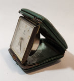 Vintage 1950s Junghans 7 Jewels Shock Proof Alligator Texture Green Leather Cased Wind Up Travel Alarm Clock Made in Germany