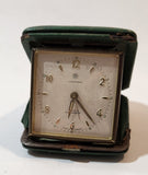 Vintage 1950s Junghans 7 Jewels Shock Proof Alligator Texture Green Leather Cased Wind Up Travel Alarm Clock Made in Germany