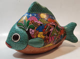 Vintage Talavera Style Tropical Fish with Hand Painted Scenes 10" Long Terracotta Sculpture