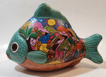 Vintage Talavera Style Tropical Fish with Hand Painted Scenes 10" Long Terracotta Sculpture