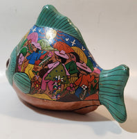 Vintage Talavera Style Tropical Fish with Hand Painted Scenes 10" Long Terracotta Sculpture