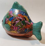 Vintage Talavera Style Tropical Fish with Hand Painted Scenes 10" Long Terracotta Sculpture
