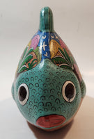 Vintage Talavera Style Tropical Fish with Hand Painted Scenes 10" Long Terracotta Sculpture