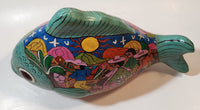 Vintage Talavera Style Tropical Fish with Hand Painted Scenes 10" Long Terracotta Sculpture