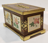 Vintage Harry Vincent Blue Bird Confectionary Pink and Yellow Flower Chest Shaped Tin Metal Coin Bank