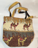Turkish Arabian Camel Themed Cotton Zipper Tote Carry Bag