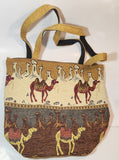 Turkish Arabian Camel Themed Cotton Zipper Tote Carry Bag