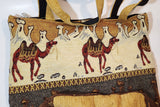 Turkish Arabian Camel Themed Cotton Zipper Tote Carry Bag