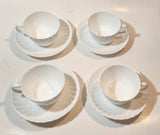 1950s Minton China White Tea Cup and Saucer Set of 4