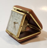 Vintage 1970s Equity Brown Pocket Size Folding Travel Alarm Clock in Case