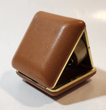 Vintage 1970s Equity Brown Pocket Size Folding Travel Alarm Clock in Case
