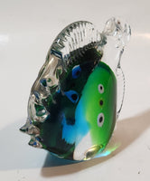 Murano Style Clear Blue and Green Tropical Fish 3 1/4" Tall Art Glass Ornament