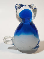 Blue and Clear Cat 3 3/4" Tall Art Glass Figurine