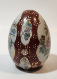 Hand Painted Flowers Birds Nature Scenery 4 1/4" Tall Porcelain Egg Ornament