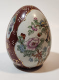 Hand Painted Flowers Birds Nature Scenery 4 1/4" Tall Porcelain Egg Ornament