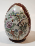 Hand Painted Flowers Birds Nature Scenery 4 1/4" Tall Porcelain Egg Ornament
