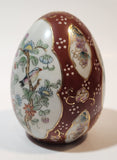 Hand Painted Flowers Birds Nature Scenery 4 1/4" Tall Porcelain Egg Ornament