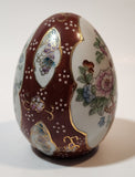 Hand Painted Flowers Birds Nature Scenery 4 1/4" Tall Porcelain Egg Ornament