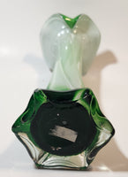 Dark Green and Mint Green Lily Shaped 11 1/2" Tall Art Glass Flower Bud Vase