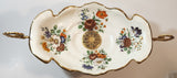 Vintage Flower Pattern 17 3/4" Center Bowl Dish with Brass Handles and Pedestal Base
