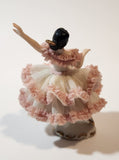 Vintage Crown 'D' Original Dresden Ballerina 3 3/4" Pink and White Lace Porcelain Dressed Figurine