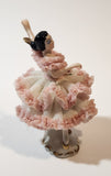 Vintage Crown 'D' Original Dresden Ballerina 3 3/4" Pink and White Lace Porcelain Dressed Figurine