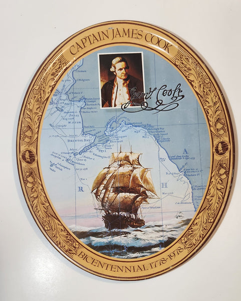 Vintage 1978 Coca Cola Captain James Cook Bicentennial 1778-1978 Oval 10 1/2" x 12 3/4" Metal Beverage Serving Tray