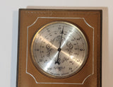 Vintage Sabre Baromaster Brown Leather Covered 5 1/2" x 14 3/4" Thermometer Barometer Hygrometer Weather Station