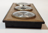 Vintage Sabre Baromaster Brown Leather Covered 5 1/2" x 14 3/4" Thermometer Barometer Hygrometer Weather Station