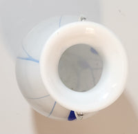 White with Blue Lines and Oval Spots Clear Glass Handles 9 3/4" Tall Art Glass Amphora Vase