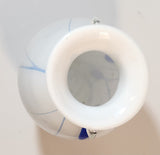 White with Blue Lines and Oval Spots Clear Glass Handles 9 3/4" Tall Art Glass Amphora Vase