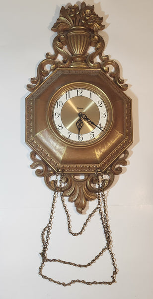 Vintage 1963 Syroco #4780 Ornate 13" x 26 3/4" Wall Clock with Chain Hanging